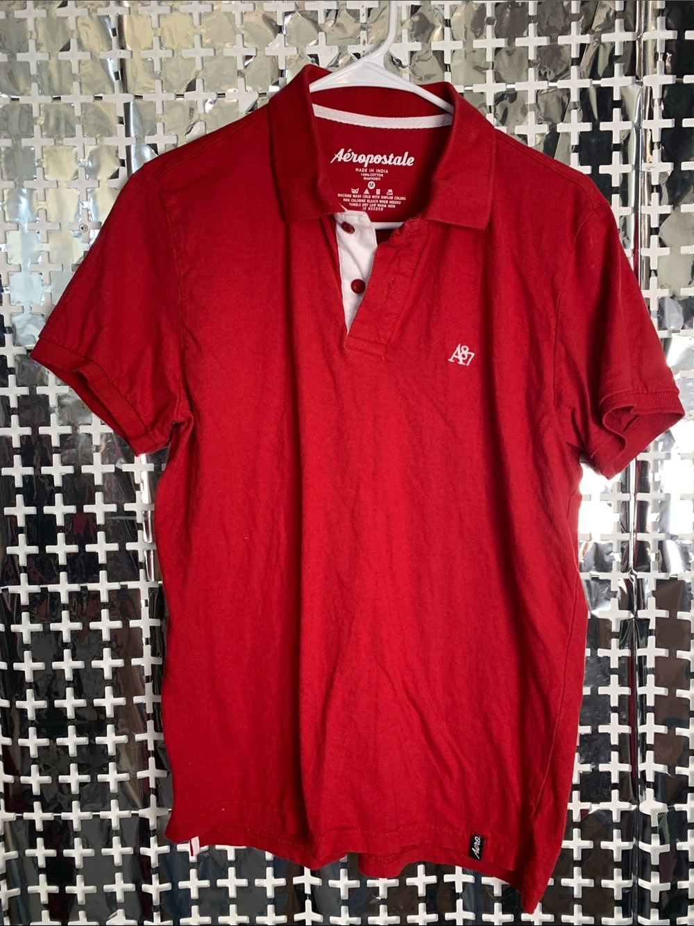 Aeropostale Red Polo with White Contrast Placket